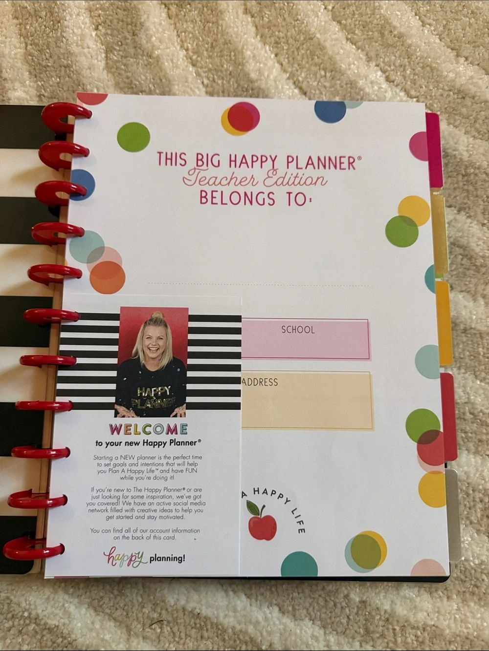 The Happy Planner Teacher Planner with Red Apple and Rainbow Dots